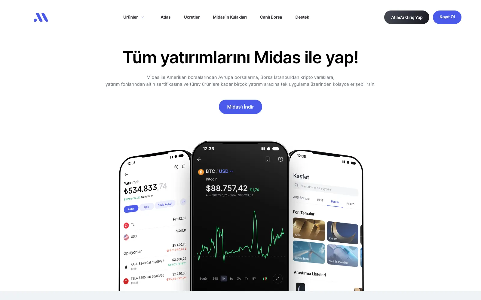 The home page opening, with the app on three phones